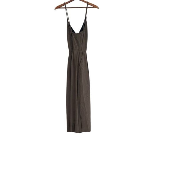 Zara Basic Braided Sleeveless Cropped Wide Leg Jumpsuit Olive Green Size Small - Picture 11 of 11